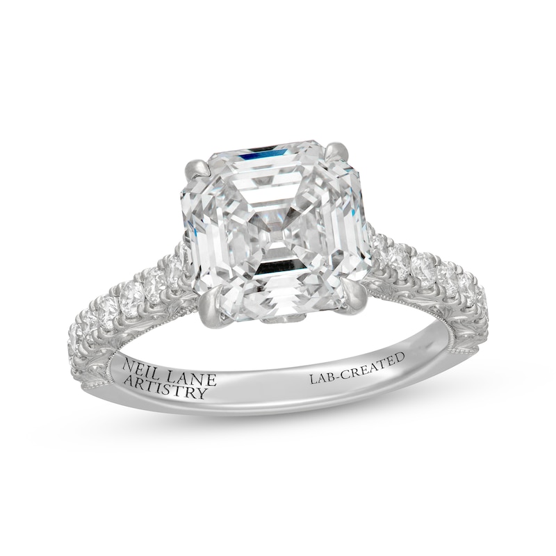 Main Image 1 of Neil Lane Artistry Heritage Square Emerald-Cut Lab-Grown Diamond Engagement Ring 4-5/8 ct tw Platinum