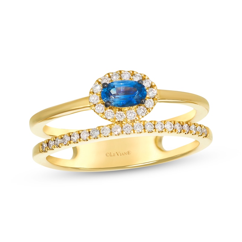 Main Image 1 of Le Vian Oval-Cut Blue Sapphire Ring 1/5 ct tw Diamonds 14K Honey Gold