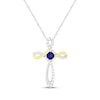 Thumbnail Image 1 of Cushion-Cut Blue Lab-Created Sapphire & White Lab-Created Sapphire Cross Necklace Sterling Silver & 10K Yellow Gold 18"