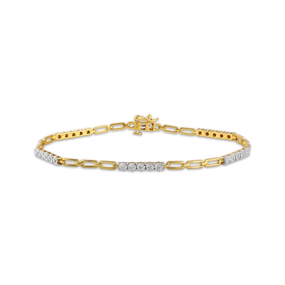 STUDIO BY KAY Lab-Grown Diamond & Rectangle Link Bracelet 1/4 ct tw 24K Yellow Gold Vermeil Sterling Silver 7"