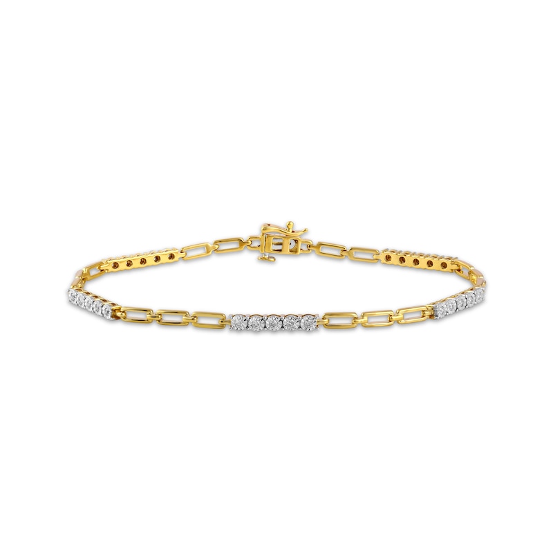 Main Image 1 of STUDIO BY KAY Lab-Grown Diamond & Rectangle Link Bracelet 1/4 ct tw 24K Yellow Gold Vermeil Sterling Silver 7"