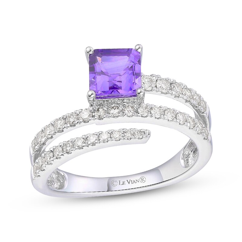 Main Image 1 of Le Vian Good Karma Square Emerald-Cut Amethyst Bypass Ring 1/2 ct tw Diamonds 14K Vanilla Gold