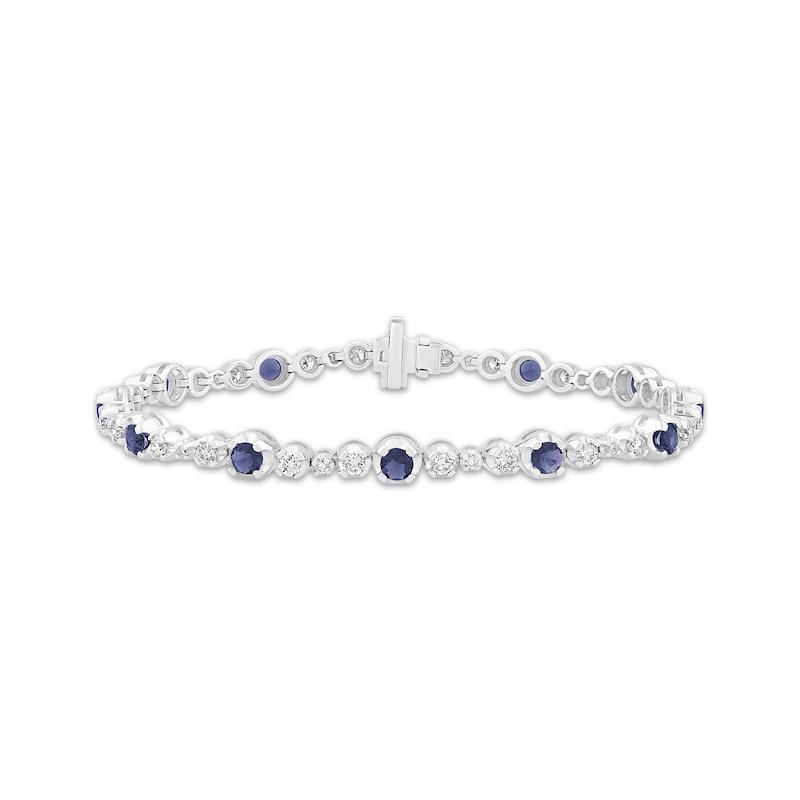 Main Image 1 of KAY Lab-Grown Diamonds & Blue Lab-Created Sapphire Station Bracelet 1-1/2 ct tw Sterling Silver 7.25"