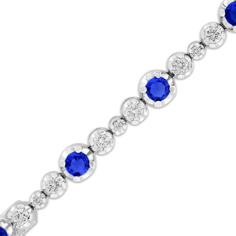 Main Image 2 of KAY Lab-Grown Diamonds & Blue Lab-Created Sapphire Station Bracelet 1-1/2 ct tw Sterling Silver 7.25"