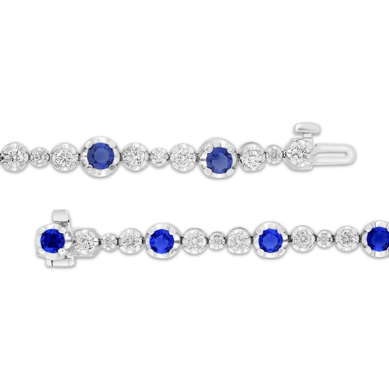 Main Image 3 of KAY Lab-Grown Diamonds & Blue Lab-Created Sapphire Station Bracelet 1-1/2 ct tw Sterling Silver 7.25"