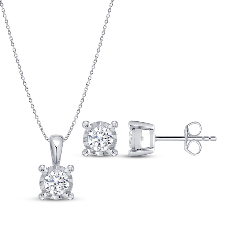 Main Image 1 of Radiant Reflections Round-Cut Lab-Grown Diamond Solitaire Gift Set 1 ct tw Sterling Silver (I/SI2)