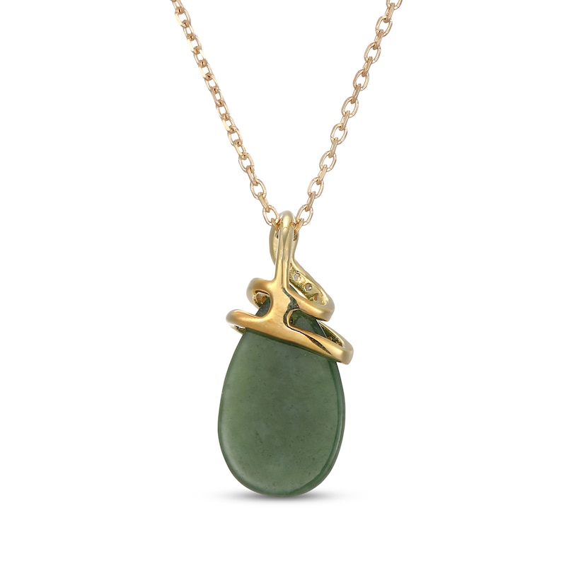 Main Image 3 of Pear-Shaped Nephrite Jade & Diamond Snake Necklace 1/15 ct tw 14K Yellow Gold 18"