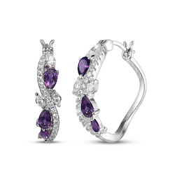 Multi-Shape Amethyst & White Lab-Created Sapphire Swirl Hoop Earrings Sterling Silver