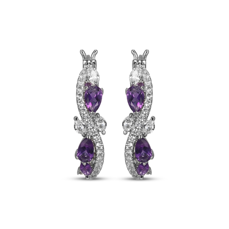 Main Image 2 of Multi-Shape Amethyst & White Lab-Created Sapphire Swirl Hoop Earrings Sterling Silver