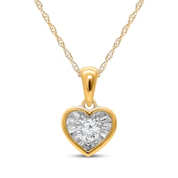 Radiant Reflections Round-Cut Diamond Heart-Shaped Solitaire Necklace 1/8 ct tw 10K Yellow Gold 18" (J/I3)