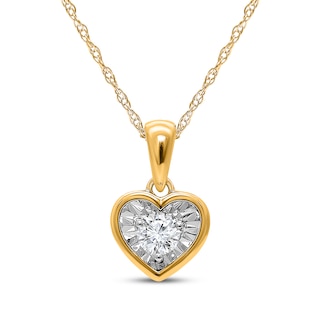 Radiant Reflections Round-Cut Diamond Heart-Shaped Solitaire Necklace 1/8 ct tw 10K Yellow Gold 18" (J/I3)
