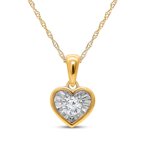 Radiant Reflections Round-Cut Diamond Heart-Shaped Solitaire Necklace 1/8 ct tw 10K Yellow Gold 18" (J/I3)
