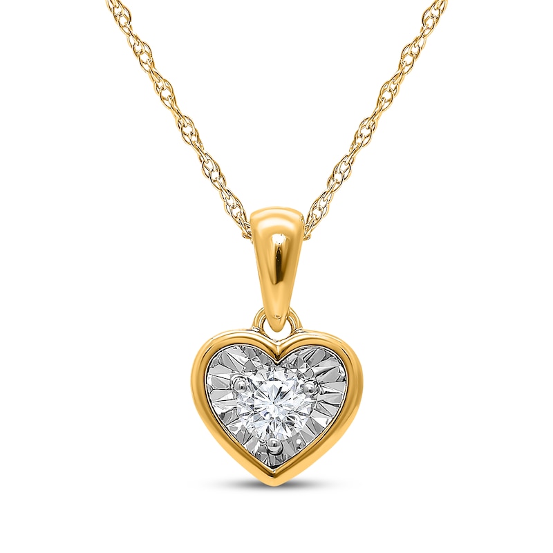 Main Image 1 of Radiant Reflections Round-Cut Diamond Heart-Shaped Solitaire Necklace 1/8 ct tw 10K Yellow Gold 18" (J/I3)