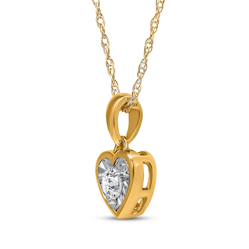 Main Image 2 of Radiant Reflections Round-Cut Diamond Heart-Shaped Solitaire Necklace 1/8 ct tw 10K Yellow Gold 18" (J/I3)