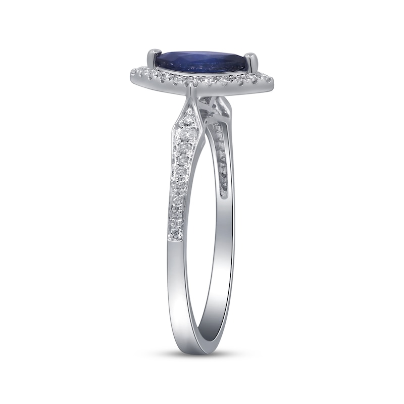 Main Image 2 of Marquise-Cut Natural Blue Sapphire & Diamond Ring 1/6 ct tw 10K White Gold