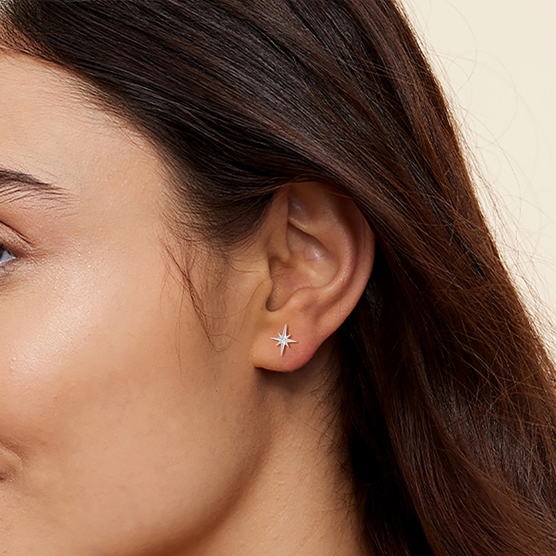 Main Image 4 of KAY Lab-Grown Diamonds Solitaire Star Stud Earrings 1/10 ct tw Sterling Silver