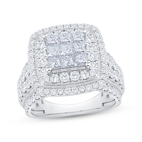 Now + Forever Princess-Cut Multi-Diamond Double Halo Engagement Ring 3 ct tw 10K White Gold