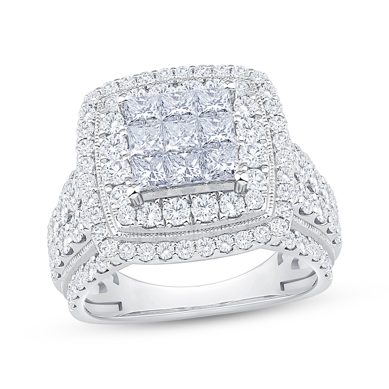 Main Image 1 of Now + Forever Princess-Cut Multi-Diamond Double Halo Engagement Ring 3 ct tw 10K White Gold