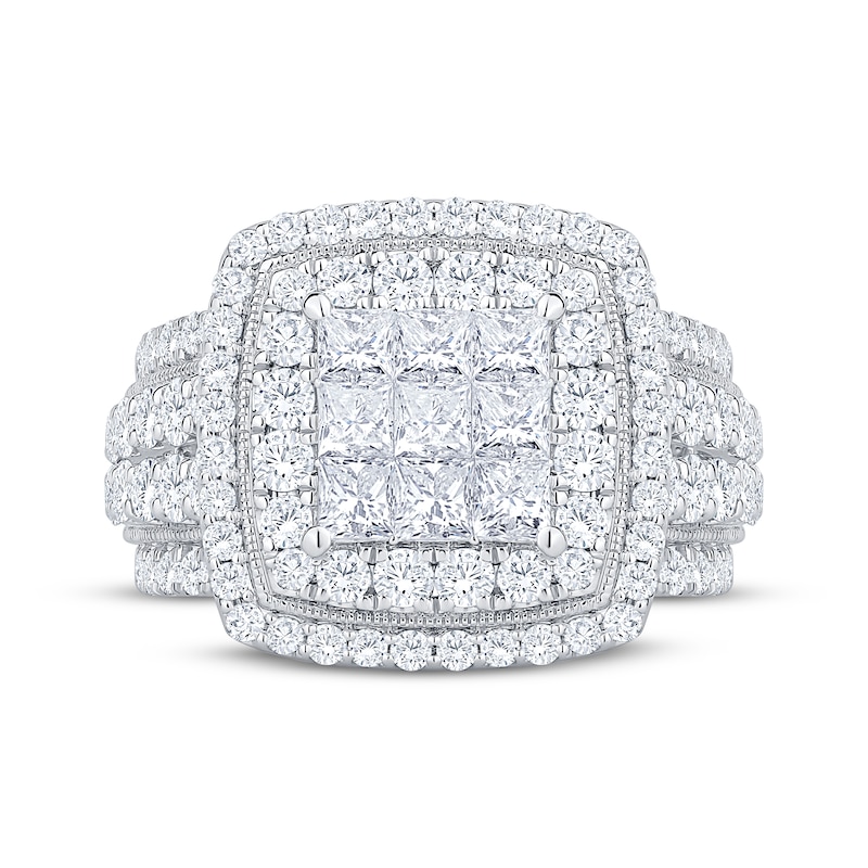 Main Image 3 of Now + Forever Princess-Cut Multi-Diamond Double Halo Engagement Ring 3 ct tw 10K White Gold