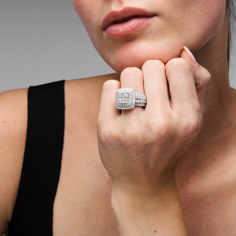 Main Image 4 of Now + Forever Princess-Cut Multi-Diamond Double Halo Engagement Ring 3 ct tw 10K White Gold