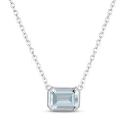 Emerald-Cut Aquamarine Bezel-Set Solitaire Necklace Sterling Silver 18"