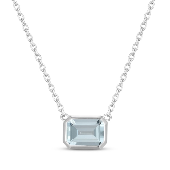 STUDIO BY KAY Emerald-Cut Aquamarine Bezel-Set Solitaire Necklace Sterling Silver 18"