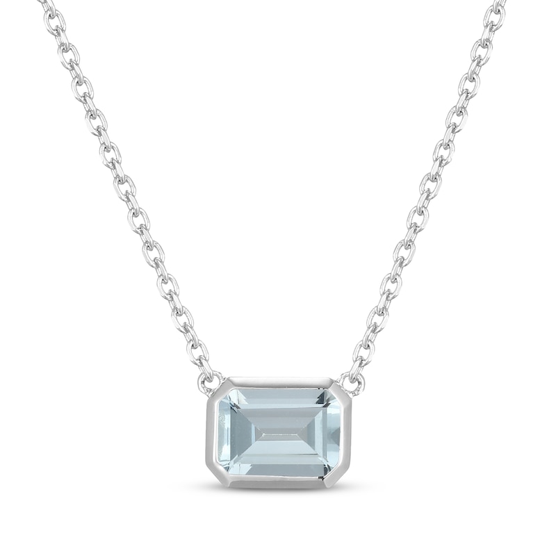 Main Image 1 of Emerald-Cut Aquamarine Bezel-Set Solitaire Necklace Sterling Silver 18"
