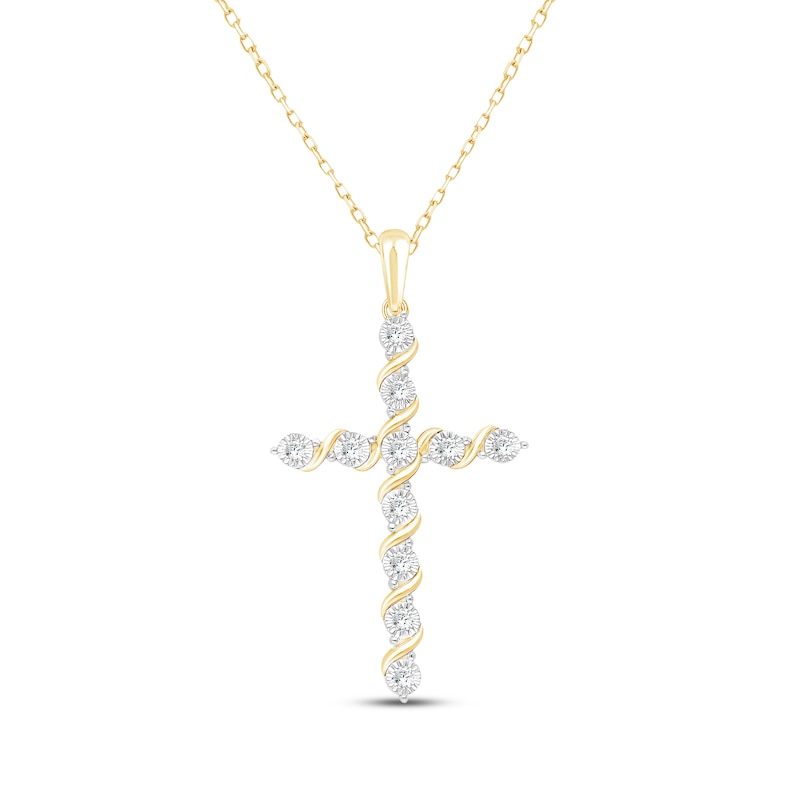 Main Image 1 of KAY Lab-Grown Diamonds Swirl Cross 1/10 ct tw 14K Yellow Gold-Plated Sterling Silver 18"
