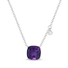 Thumbnail Image 1 of Cushion-Cut Amethyst & White Lab-Created Sapphire Solitaire Hidden Halo Necklace Sterling Silver 18"