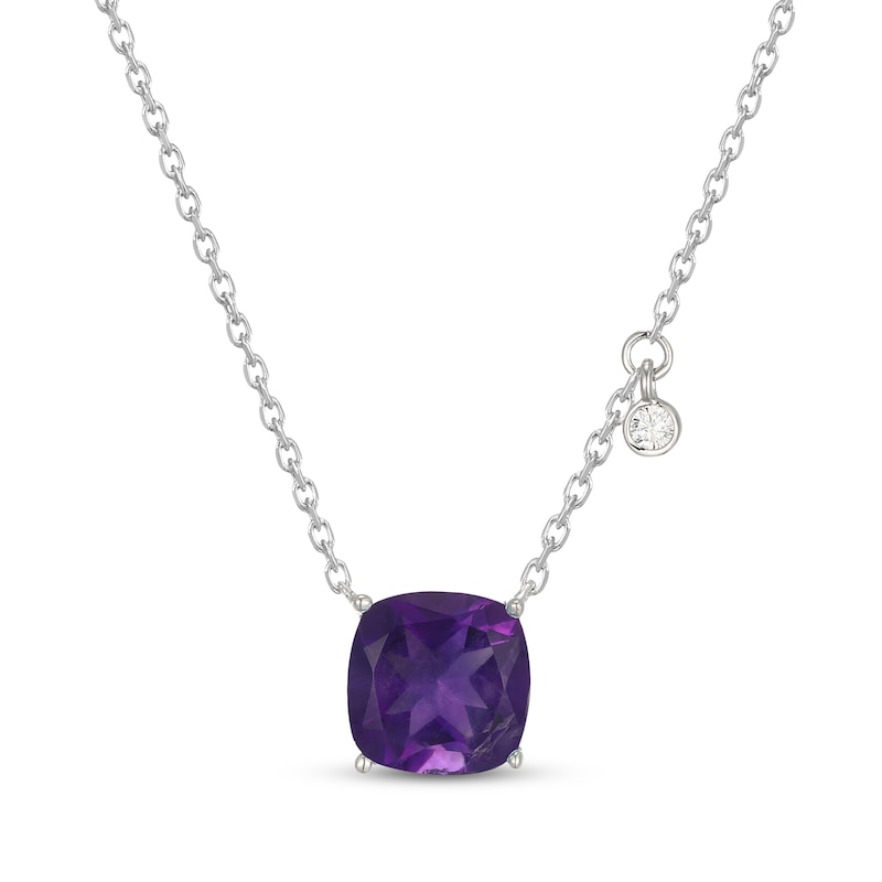 Main Image 1 of Cushion-Cut Amethyst & White Lab-Created Sapphire Solitaire Hidden Halo Necklace Sterling Silver 18"