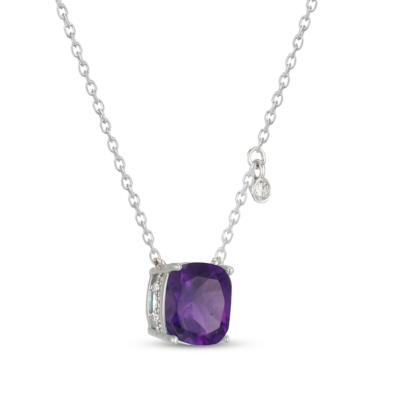 Main Image 2 of Cushion-Cut Amethyst & White Lab-Created Sapphire Solitaire Hidden Halo Necklace Sterling Silver 18"