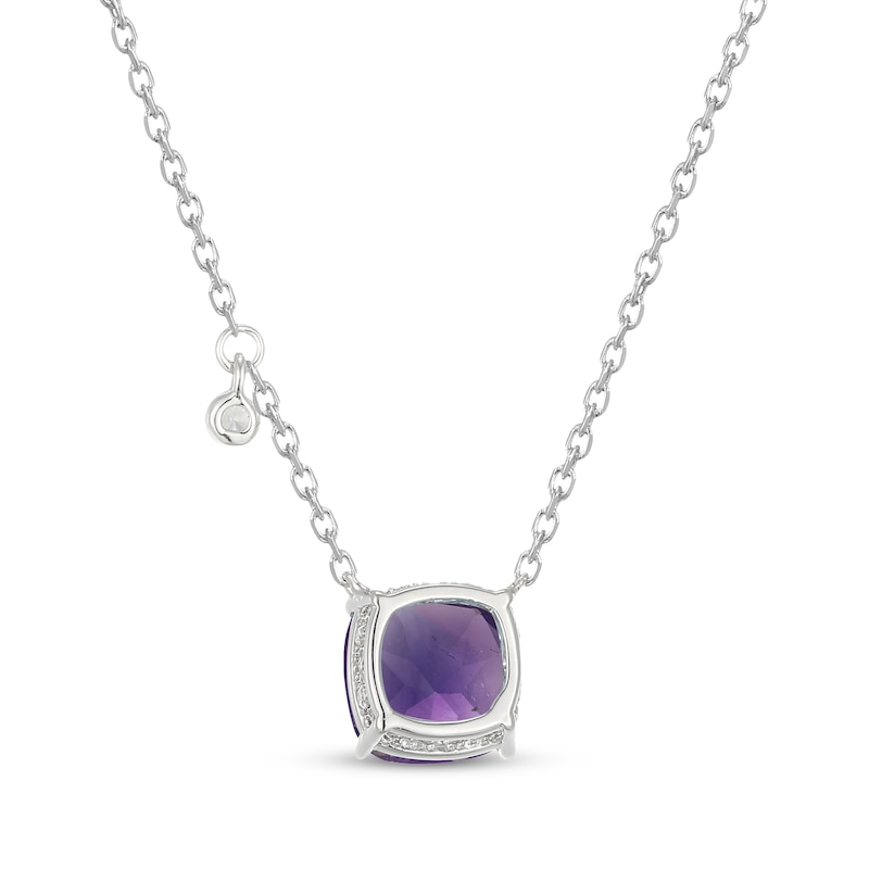 Main Image 3 of Cushion-Cut Amethyst & White Lab-Created Sapphire Solitaire Hidden Halo Necklace Sterling Silver 18"