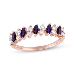 Now + Forever Marquise-Cut Amethyst & Round-Cut Diamond Anniversary Ring 1/5 ct tw 10K White Gold