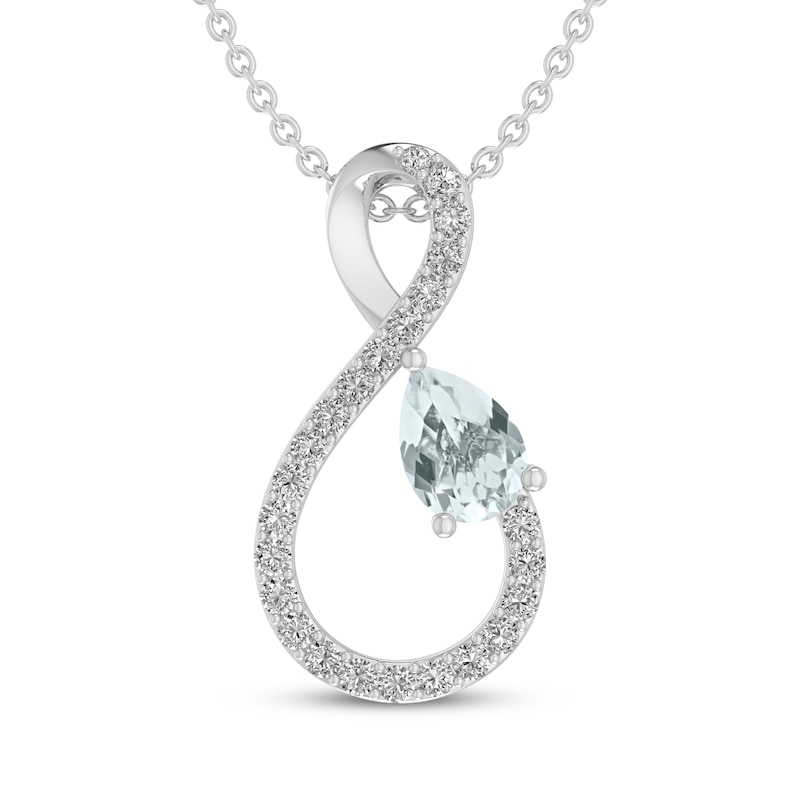 Main Image 1 of Pear-Shaped Aquamarine & White Lab-Created Sapphire Infinity Necklace Sterling Silver 18"