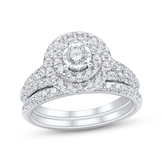 Round-Cut Diamond Double Halo Engagement Ring 1 ct tw 10K White Gold