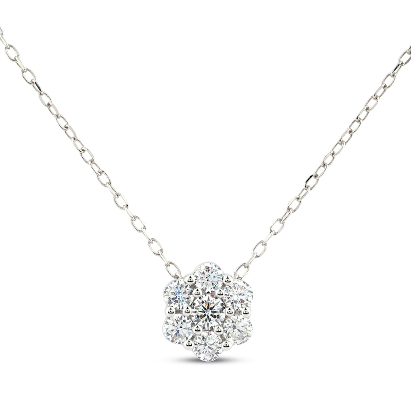 Main Image 1 of KAY Lab-Grown Diamonds Flower Necklace 1/2 ct tw Sterling Silver 18"
