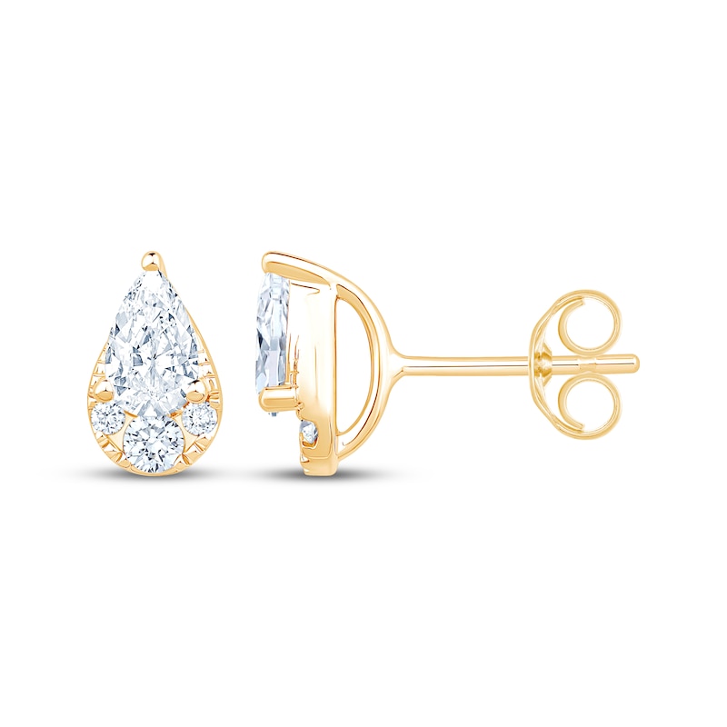 Main Image 3 of KAY Lab-Grown Diamonds Pear-Shaped Multi-Stone Teardrop Stud Earrings 1 ct tw 10K Yellow Gold