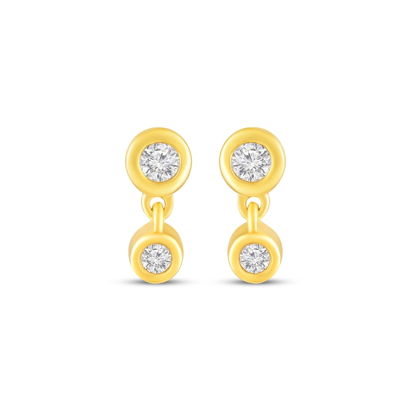 Main Image 2 of KAY Lab-Grown Diamonds Bezel-Set Two-Stone Dangle Stud Earrings 1/10 ct tw 10K Yellow Gold