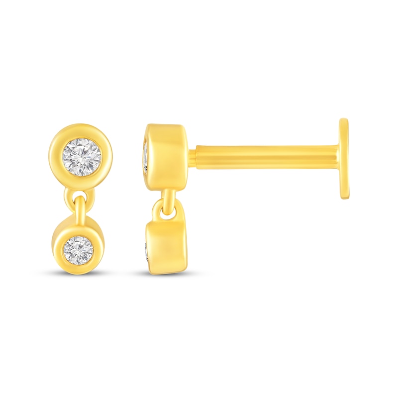 Main Image 3 of KAY Lab-Grown Diamonds Bezel-Set Two-Stone Dangle Stud Earrings 1/10 ct tw 10K Yellow Gold