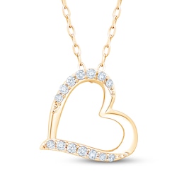 Diamond Tilted Heart Necklace 1/8 ct tw 10K Yellow Gold 18"