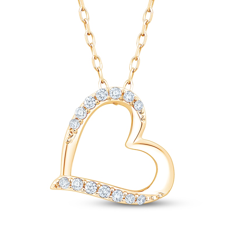 Main Image 1 of Diamond Tilted Heart Necklace 1/8 ct tw 10K Yellow Gold 18"
