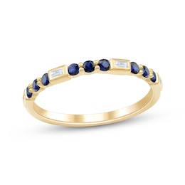 Now + Forever Blue Sapphire & Baguette-Cut Diamond Anniversary Ring 1/20 ct tw 10K Yellow Gold