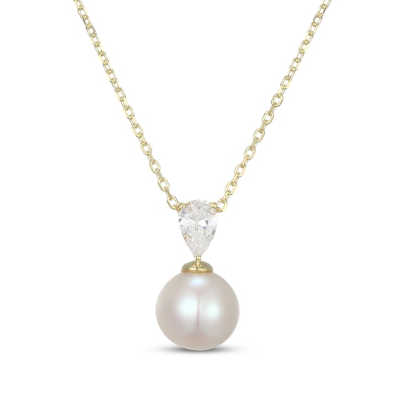 KAY Lab-Grown Diamonds Cultured Pearl Drop Necklace 3/8 ct tw 10K Yellow Gold 18"