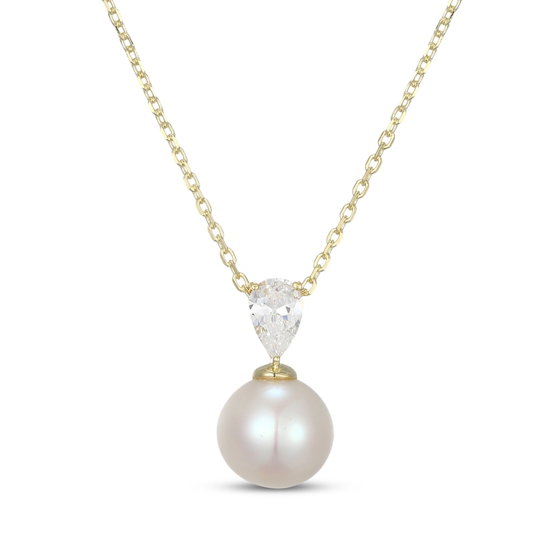 Main Image 1 of KAY Lab-Grown Diamonds Cultured Pearl Drop Necklace 3/8 ct tw 10K Yellow Gold 18"