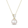 Thumbnail Image 2 of KAY Lab-Grown Diamonds Cultured Pearl Drop Necklace 3/8 ct tw 10K Yellow Gold 18"