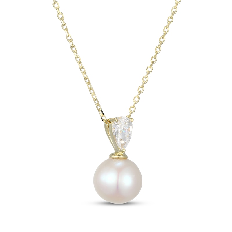 Main Image 2 of KAY Lab-Grown Diamonds Cultured Pearl Drop Necklace 3/8 ct tw 10K Yellow Gold 18"