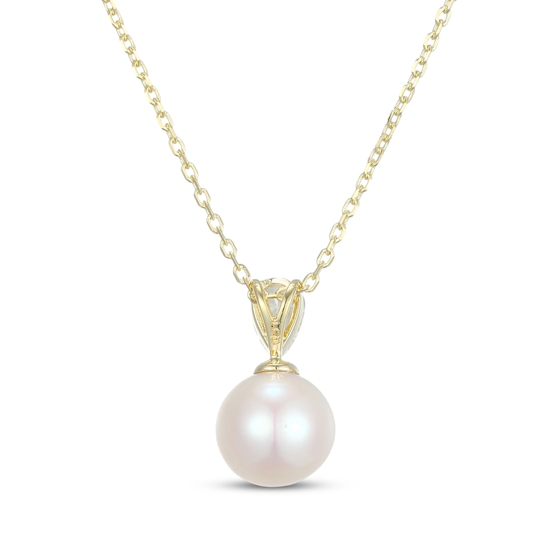 Main Image 3 of KAY Lab-Grown Diamonds Cultured Pearl Drop Necklace 3/8 ct tw 10K Yellow Gold 18"