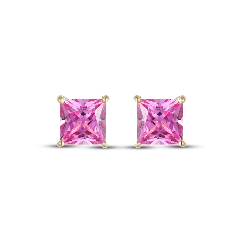 Main Image 2 of STUDIO BY KAY Square-Cut Pink Lab-Created Sapphire Solitaire Stud Earrings 24K Yellow Gold Vermeil Sterling Silver