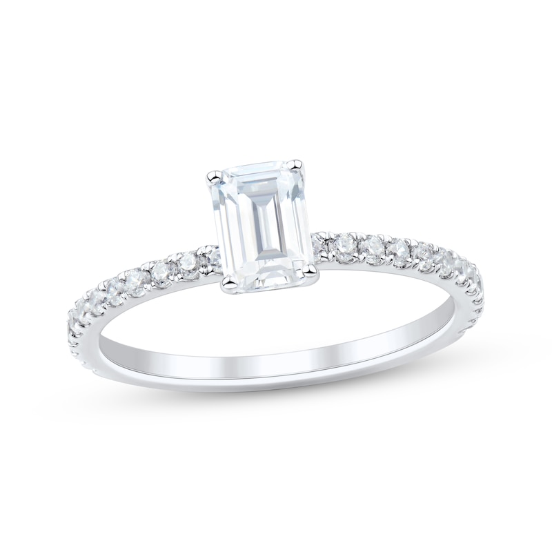 Main Image 1 of Certified Emerald-Cut Diamond Engagement Ring 1 ct tw Platinum