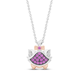 Disney Treasures The Aristocats Pink Lab-Created Sapphire & Diamond Accent Necklace Sterling Silver & 10K Rose Gold 19"